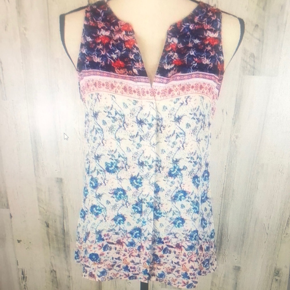 Floral Sleeveless Top - Blue and Red